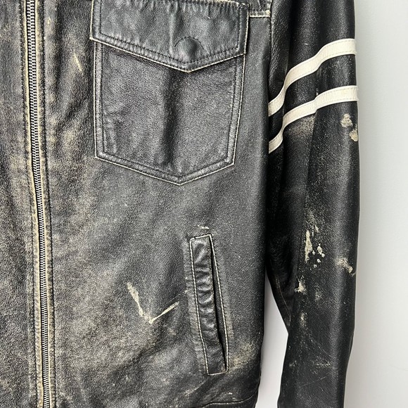 Men’s Tommy Hilfiger leather motorcycle racer jacket racing St - Picture 3 of 7